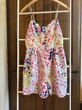 White Splatter Paint Romper with Spaghetti Straps